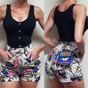Deadstock Vintage 90s Durango Floral High Rise Cuffed Knit Denim Shorts NWT